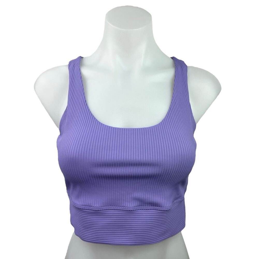 NEW Year of Ours Purple Ribbed Activewear Fitness Gym Crop Tank Sports Bra Top L